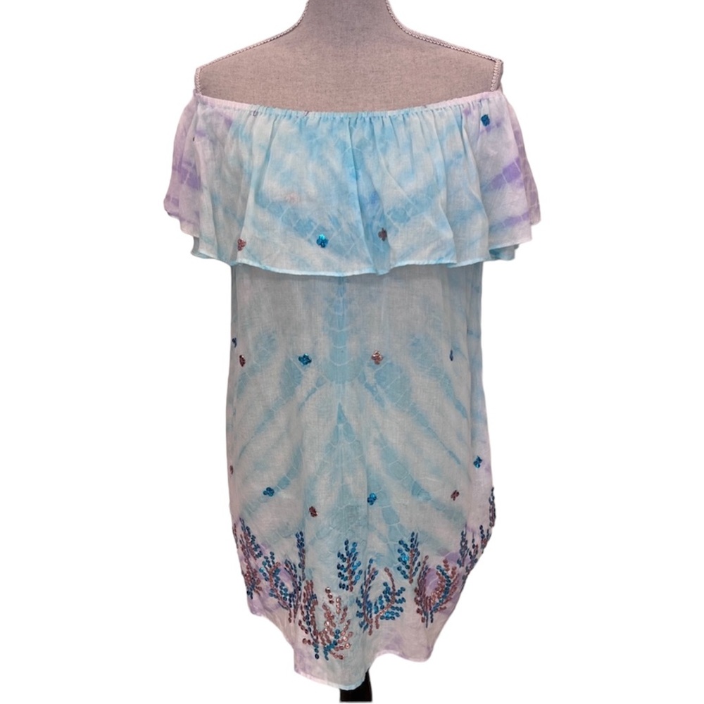 🦋Juliet Dunn🦋Aqua Ombré Off Shoulder Sequins Ruffle Dress NWT Size M